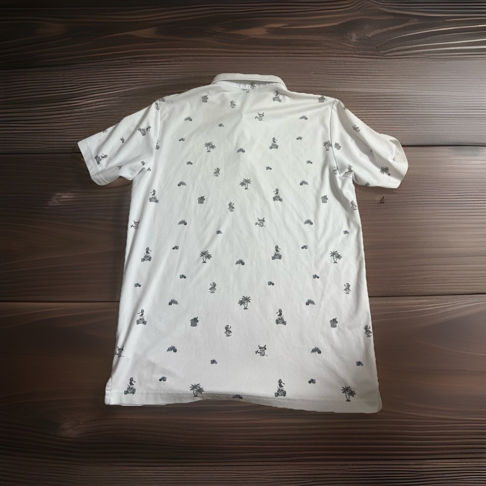 TRAVIS MATHEW Polo Shirt Large White Golf Tiki Hawaiian Hula Girl Mai Tai Drinks - Picture 3 of 9
